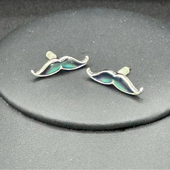 Mood Changing Mustache  Pierced Earrings - Picture 3 of 9